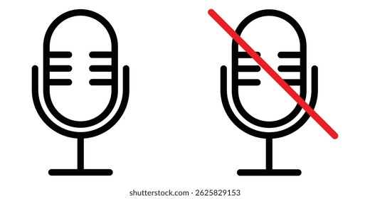 Mute and unmute audio microphone flat vector icons for video apps and websites
