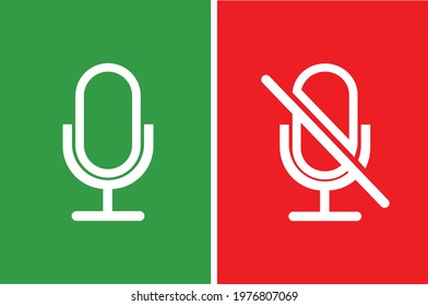 Mute and unmute audio microphone outline flat vector icons for video apps and websites,.eps