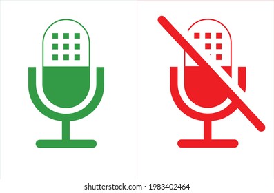 Silenciar y desactivar icono vectorial de micrófono de audio para aplicaciones y sitios web .eps