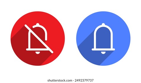 Mute and unmute bell notification icon with long shadow
