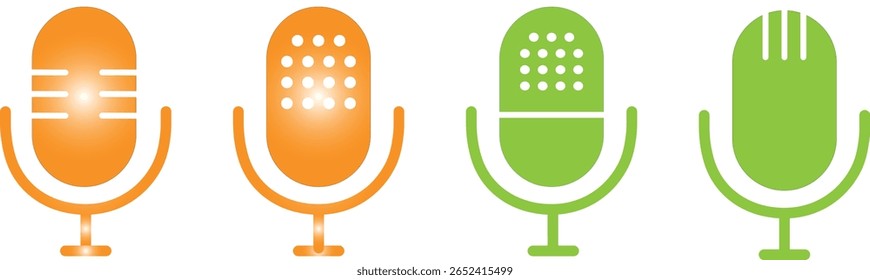mudo e ativar mudo do conjunto de ícones Microfone. Capturando áudio, áudio Podcast e música, sinal de ícones de microfone, ilustração vetorial de símbolo de microfone,
