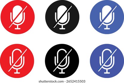 mudo e ativar mudo do conjunto de ícones Microfone. Capturando áudio, áudio Podcast e música, sinal de ícones de microfone, ilustração vetorial de símbolo de microfone,
