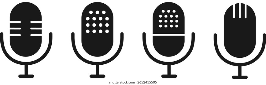 mudo e ativar mudo do conjunto de ícones Microfone. Capturando áudio, áudio Podcast e música, sinal de ícones de microfone, ilustração vetorial de símbolo de microfone,
