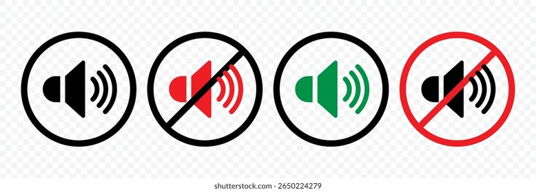 Mute and unmute volume sound. Speaker Set Icon. Noise icon, speaker icon. Sound symbol. Audio control icon set. Vector Illustration