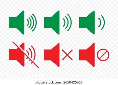Mute and unmute volume sound. Speaker Set Icon. Noise icon, speaker icon. Sound symbol. Audio control icon set. Vector Illustration