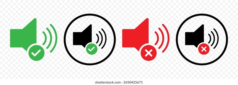 Mute and unmute volume sound. Speaker Set Icon. Noise icon, speaker icon. Sound symbol. Audio control icon set. Vector Illustration