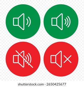 Mute and unmute volume sound. Speaker Set Icon. Noise icon, speaker icon. Sound symbol. Audio control icon set. Vector Illustration