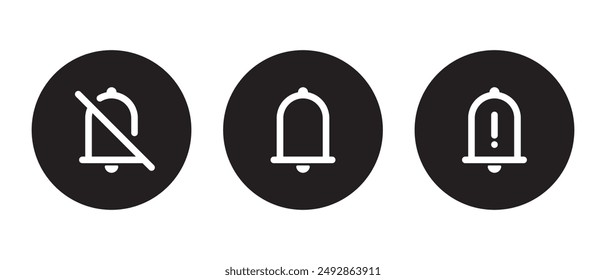 Mute, unmute, and warning bell icon on black circle