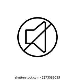 Silenciar icono vector, estilo de esquema, aislado en fondo blanco.