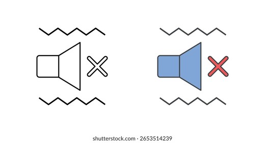 Mute with vibration alert icon showing a muted speaker and vibration waves, ideal for silent notifications, accessibility alerts, and hearing support illustrations.