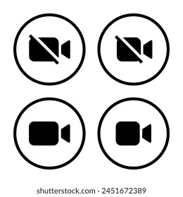 Mute video camera icon on circle line. Social media elements