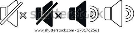 Mute Volume Sound Icon Set Line and Solid Audio Control Symbol Vector