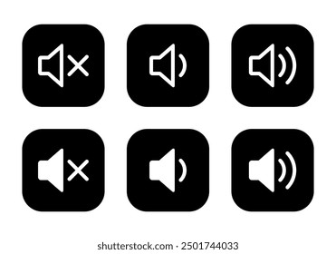 Mute and volume speaker icon set black square