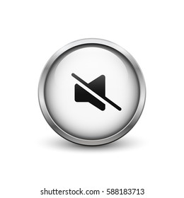 Mute white button with metal frame and shadow