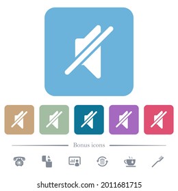 Silenciar los iconos planos blancos en los fondos cuadrados redondeados de color. 6 iconos de bonificación incluidos