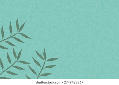 Muted abstract botanical leaf-branch corner on a soft teal green background with a subtle organic texture overlaid at 15% opacity. Calm, harmonious, and visually soothing.