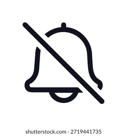 Muted bell symbol icon using simple dark graphic flat style, isolated on a plain background.