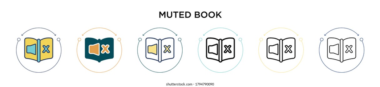 Muted book icon in filled, thin line, outline and stroke style. Vector illustration of two colored and black muted book vector icons designs can be used for mobile, ui, web