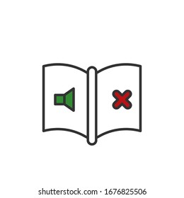 Icono vectorial de contorno de libro silenciado. ilustración simple plana del concepto de educación editable aislada en fondo blanco