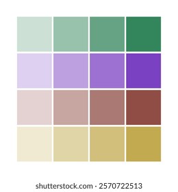 Muted color palette. Pastel tone squares. Coordinated shade selection. Stylish vector layout.