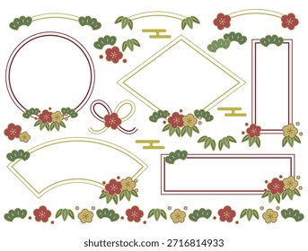 Conjunto de decoración de marco de línea, ciruela, bambú y pino de color apagado
