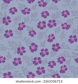 Muted colored flowers seamless repeating pattern. Beautiful floral background. Vintage romantic nature hand drawn print. 