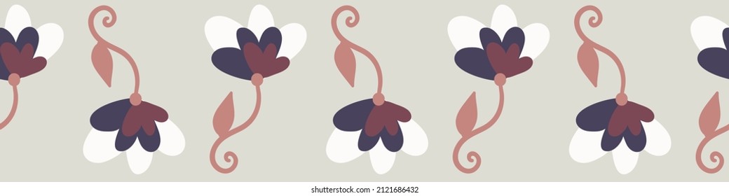 muted colored flowers seamless vector border print