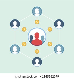 Muted Colors Business Background. Flat Style Vector Male, Female And Command Avatar Icons. Vector Illustration
