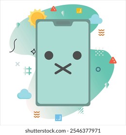 Muted Emoji on a Smartphone Screen: Modern Illustration Design with a Creative Touch of Colorful Geometric Elements | Muted Emoji Icon Design on Smartphone Screen