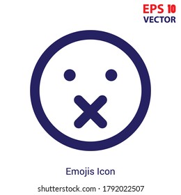 Icono de vector de contorno emoticono silenciado. Icono de emoji de línea delgada, ilustración de elemento simple de vector plano a partir del concepto de emoji editable. Ilustración vectorial Eps10.