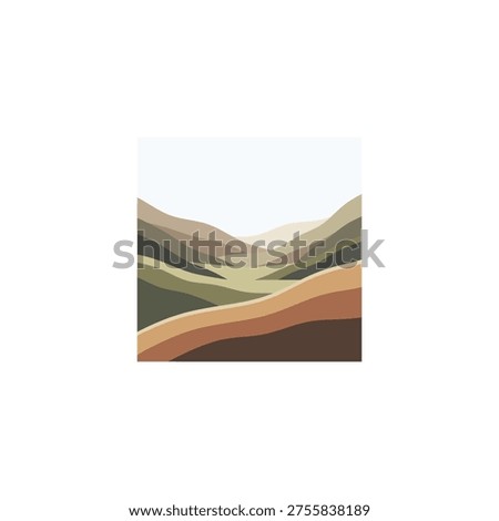 Muted flat 2D landscape of land restoration with converging forms for impact investing decks.