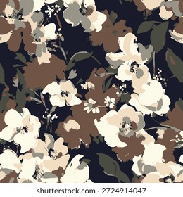 Patrón floral apagado con flores de tierra en oscuro elegante 