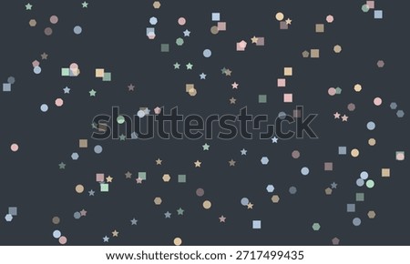 Muted Geometric Shapes Scattered on Dark Teal Background Keywords: geometric shapes, scattered, confetti, muted colors, desaturated colors, dark