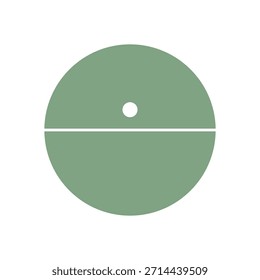 Muted green circle divided by white line with central dot, minimalist geometric abstract design.