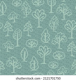 muted green colored forest seamless vector pattern