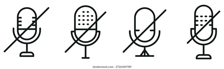 Mikrofon-Symbolsatz mit Stummschaltung - Mikrofon-Aus-, Ruhe- und Audiosteuerungssymbole für Kommunikation und Schnittstellendesign