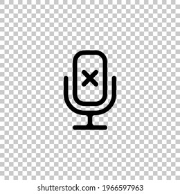 Muted microphone, no record, simple icon. Black editable linear symbol on transparent background