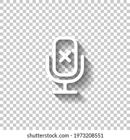 Muted microphone, no record, simple icon. White linear icon with editable stroke and shadow on transparent background