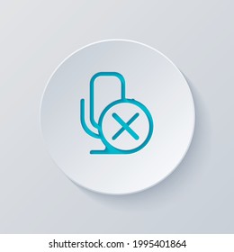 Muted microphone, no record, simple icon. Cut circle with gray and blue layers. Paper style