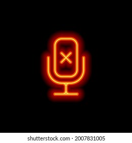 Muted microphone, no record, simple icon. Orange neon style on black background. Light linear icon with editable stroke