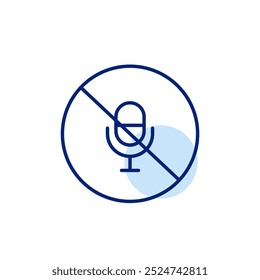 Microfone sem áudio, modo de silêncio. Gravação desabilitada. Ícone de vetor perfeito de pixel