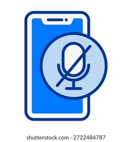 Símbolo de micrófono silenciado en un teléfono inteligente, ideal para el modo de silencio, Configuraciones de privacidad, controles de llamadas y funciones de voz silenciada.