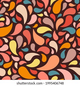 Muted multicolored scattered paisleys shapes of various sizes for a classic retro look introduces subtle hints of the past. For any surface: paper products, textiles, apparel, wall covering, web pages