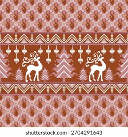 Muted Nordic Knit Christmas Pattern with Reindeer and Trees
