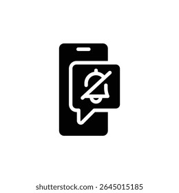 Muted Notification on Smartphone Glyph Icon Digital Detox Alert Off Symbol Mobile Silence Mode Solid Black Silhouette Vetor para foco e produtividade
