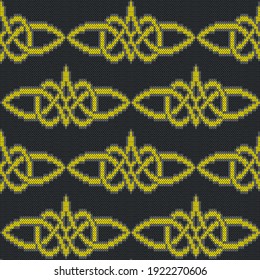 Muted ornate seamless knitted vector pattern as a fabric texture in yellow and grey colors
