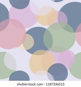Muted pastel circular transparent shapes, seamless vector pattern. Pretty, feminine, lilac, blue-gray, sage green, buttercup, blush, lavender. Bubbly, Invitations, textiles, backgrounds, wallpaper