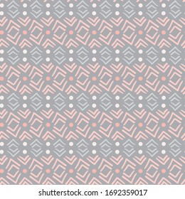 Muted pink and grey abstract ethinc seamless vector pattern. Decorative surface print design. For fabrics, stationery and packaging.