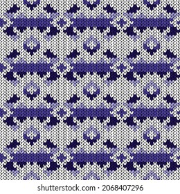 Muted seamless knitting pattern in violet hues, vector pattern as a fabric texture