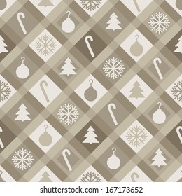 A muted sepia Christmas quilt pattern. Seamlessly Repeatable. Eps 8 Vector.
